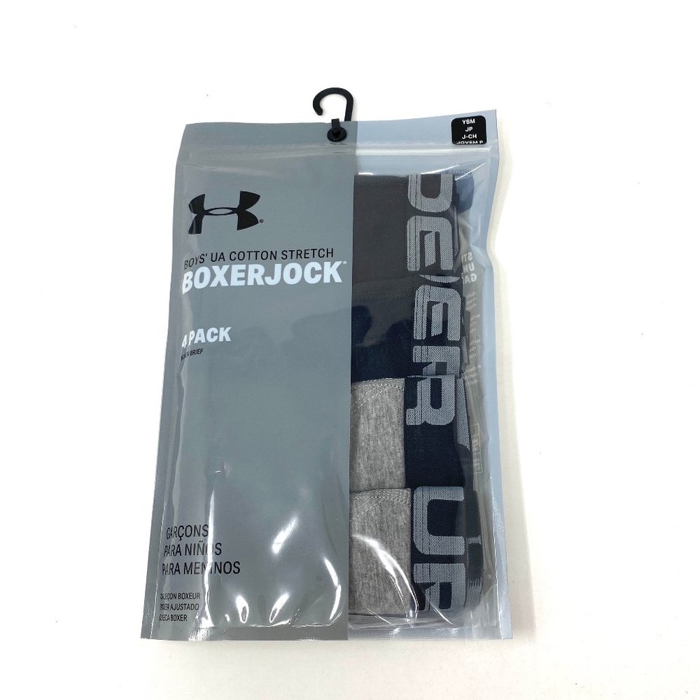 Under Armour 4-Pack Boys' UA Gray Black Cotton Stretch Boxer Briefs 1357920-011 - Picture 5 of 6